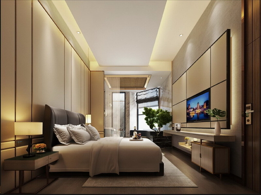 SGS Sertifikalı Otel Yatak Odası Mobilya Takımları Çift Kişilik Yatak Başlık 1800 * 2000mm